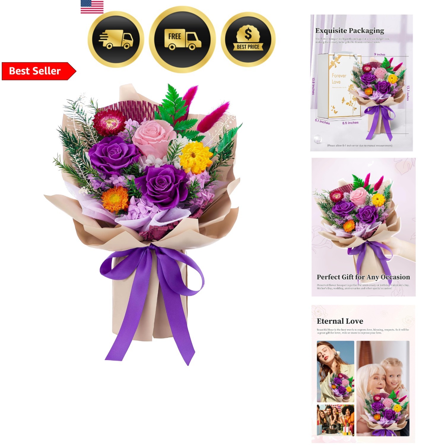 Preserved Roses Bouquet for Women Romantic Gift for Her Valentines Day