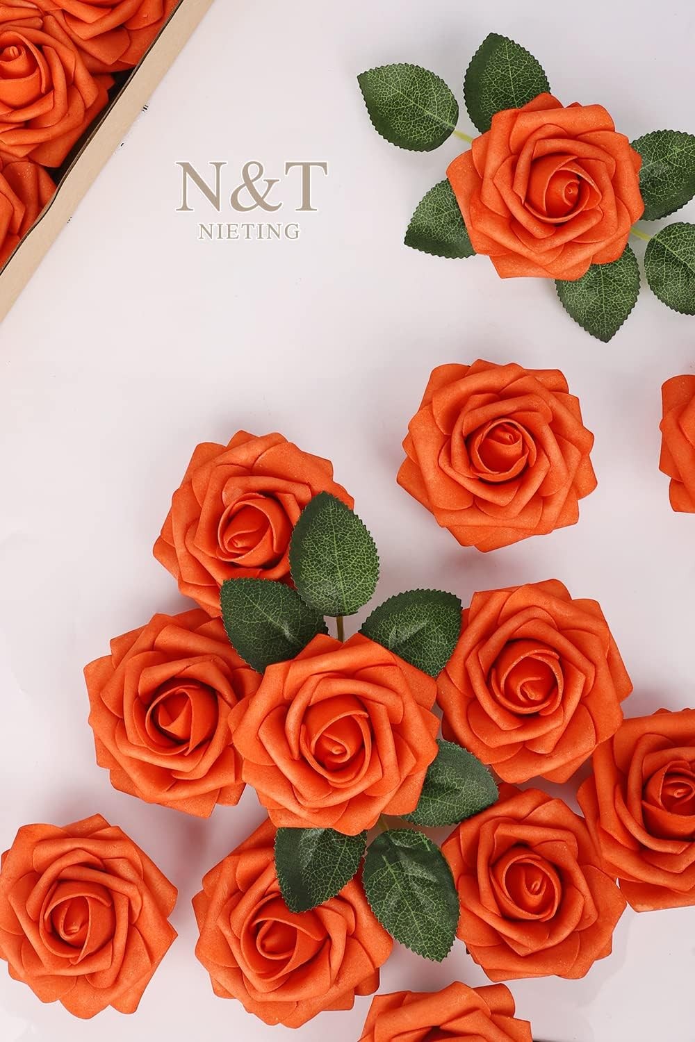 25 PCS Artificial Fall Orange Roses Flowers Wedding Bouquet Centerpiece Decor