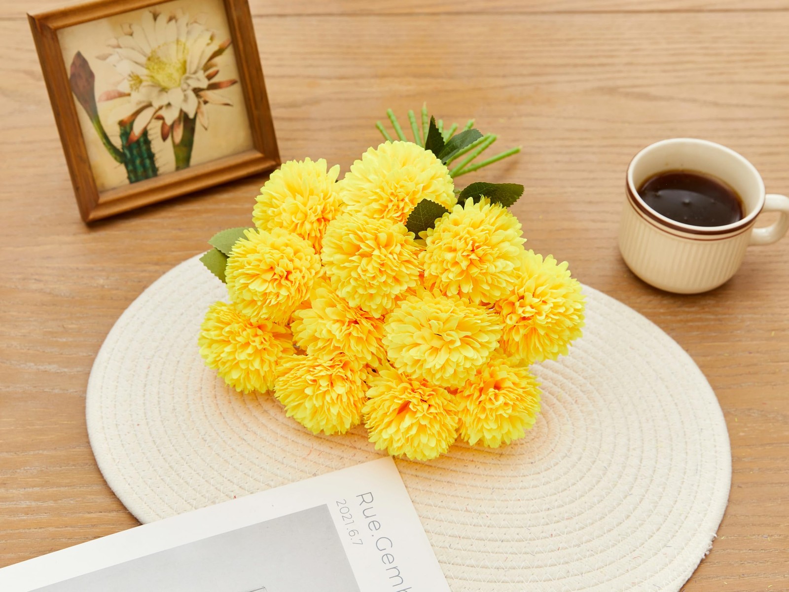 12 Pcs Yellow Artificial Chrysanthemums Flowers Ball Flower Fake Mums Silk fo…