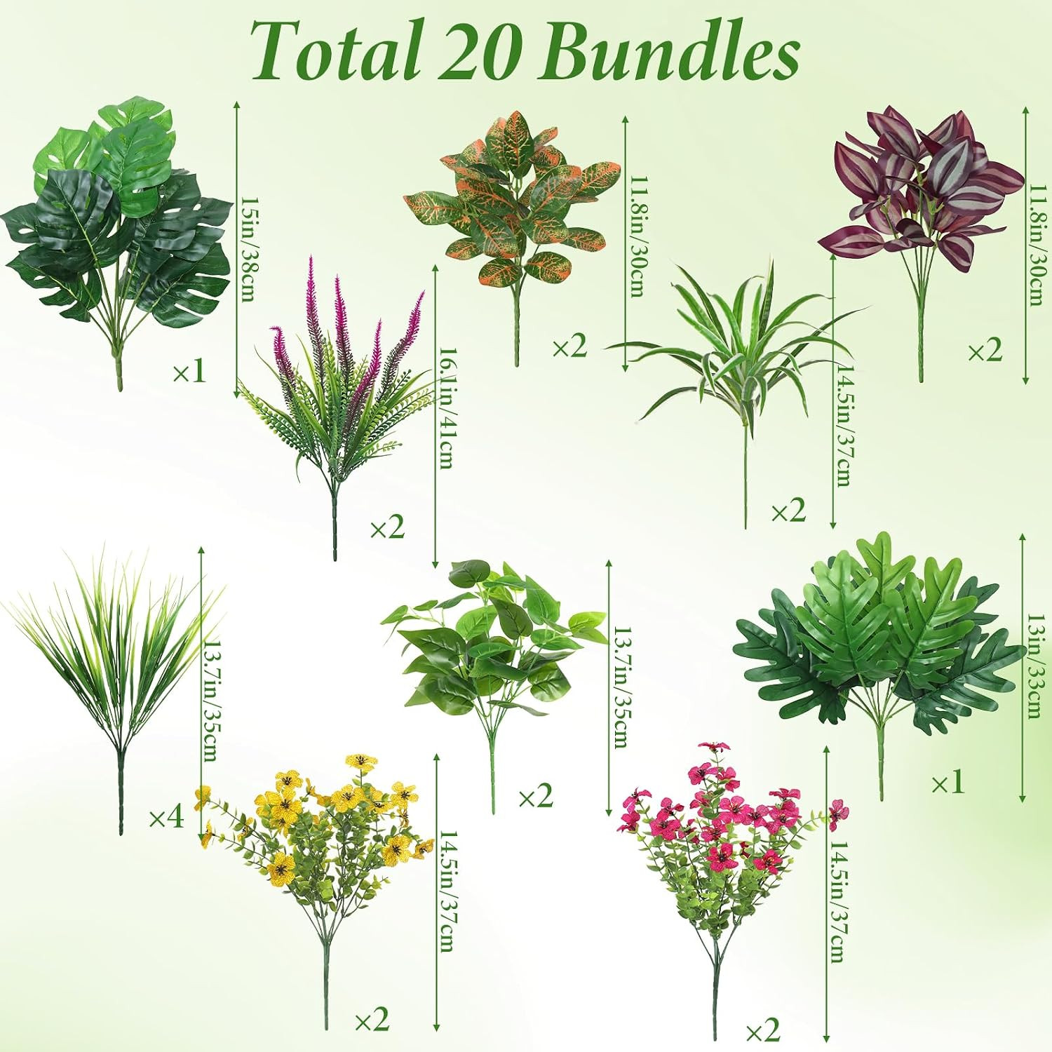 20 Bundles UV Resistant Fake Flowers for Home Garden Decor