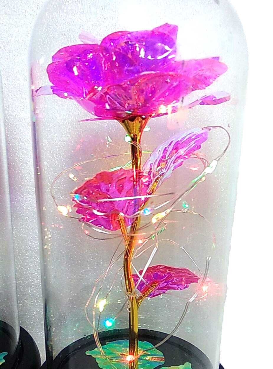 ×2) Modern Expressions ~Light-Up Rose In Glass Dome