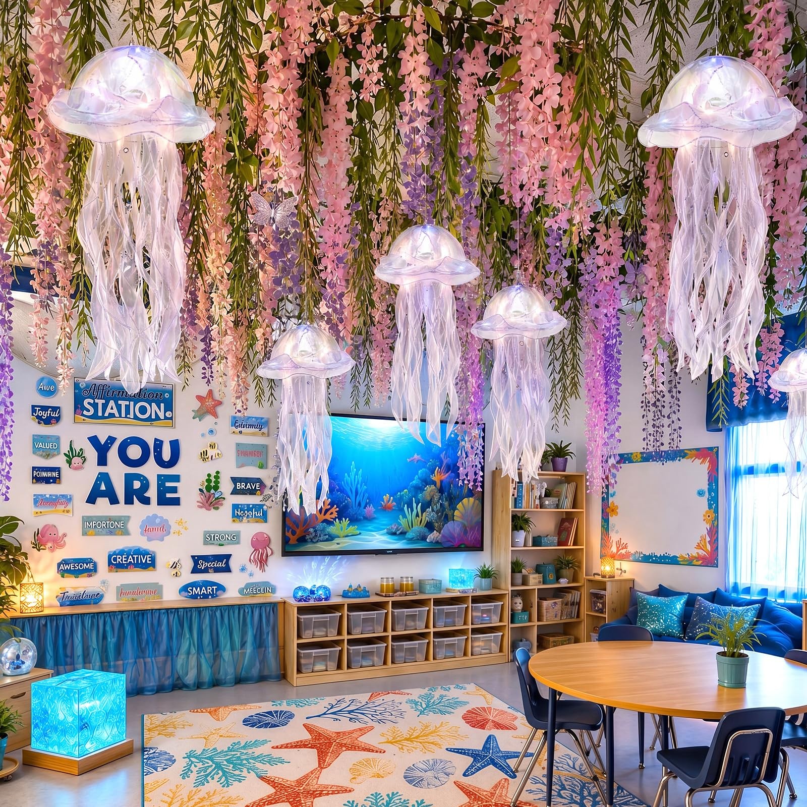 68 PCS Aesthetic Bedroom Ceiling Decor Light Up Jellyfish Lantern Vine Fairy