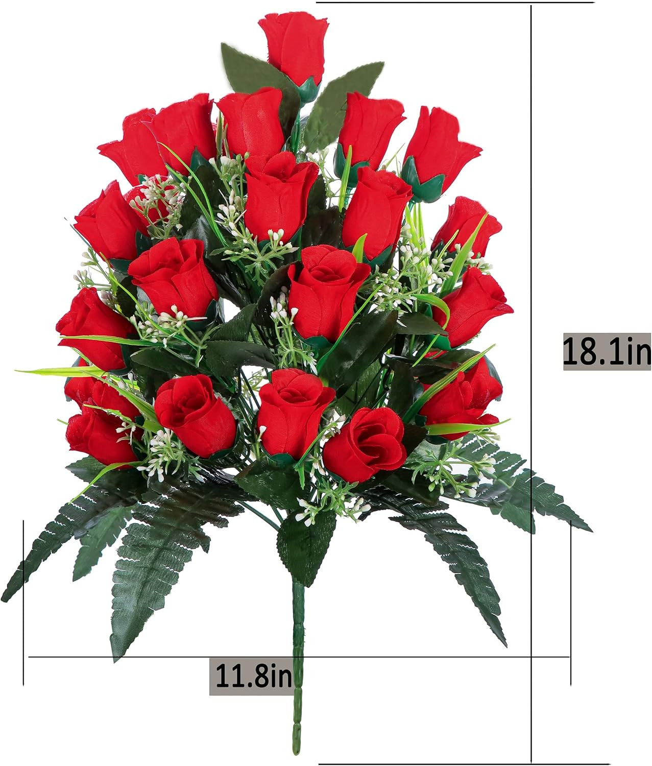 Artificial Cemetery Flowers Set with Vase – Lasting Red Rose Arrangements