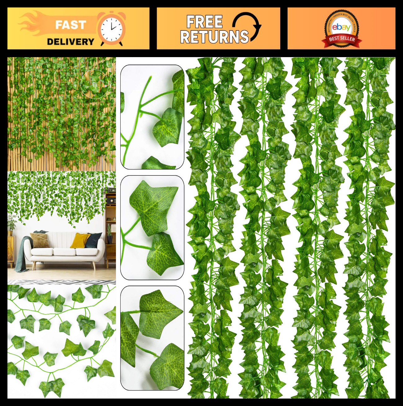 24 Pack 168Ft Artificial Ivy Vines – Greenery Garlands for Home, Wedding, Office