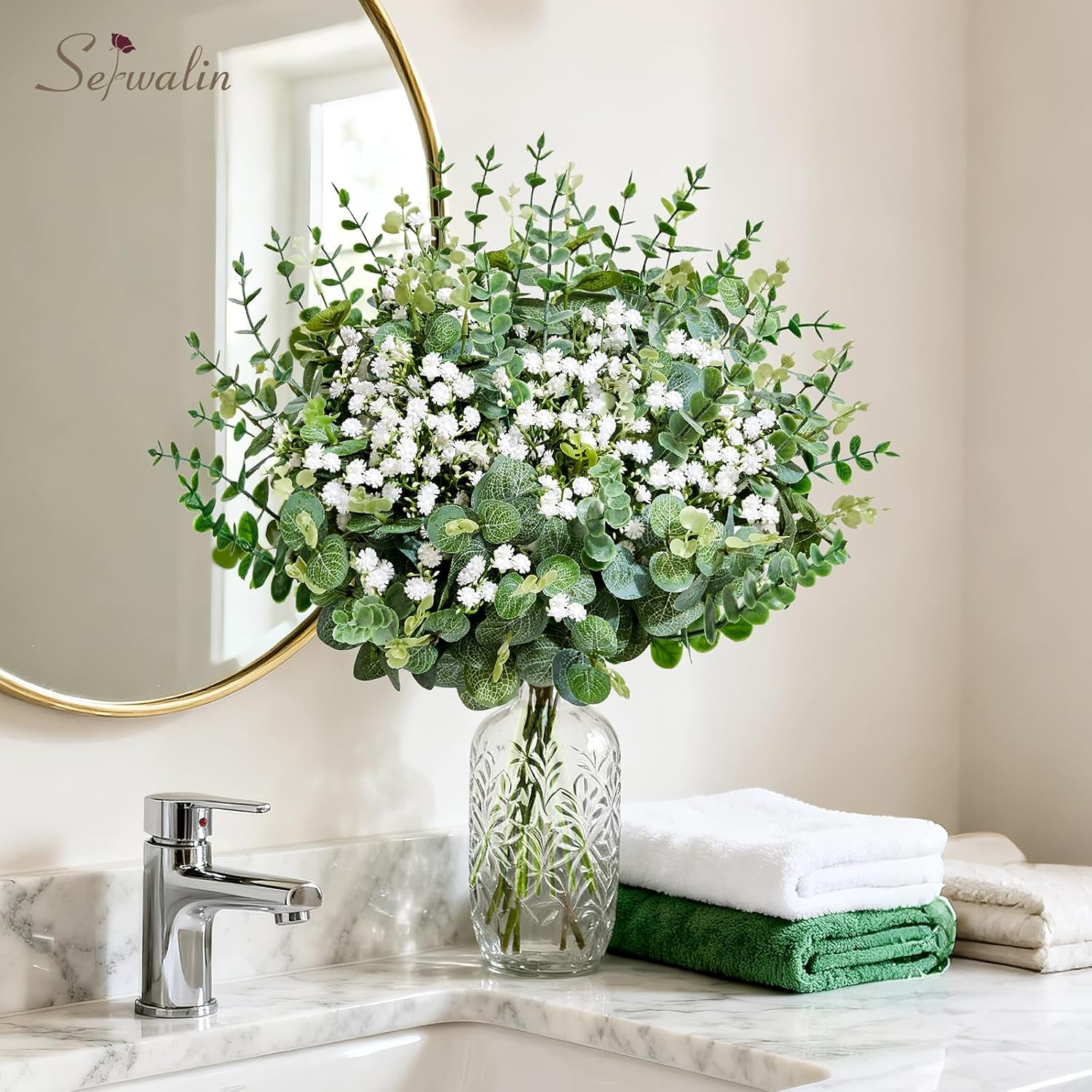 30PCS Mixed Eucalyptus Greenery Stems & Baby’S Breath Flowers Bulk | 3 Kinds Art