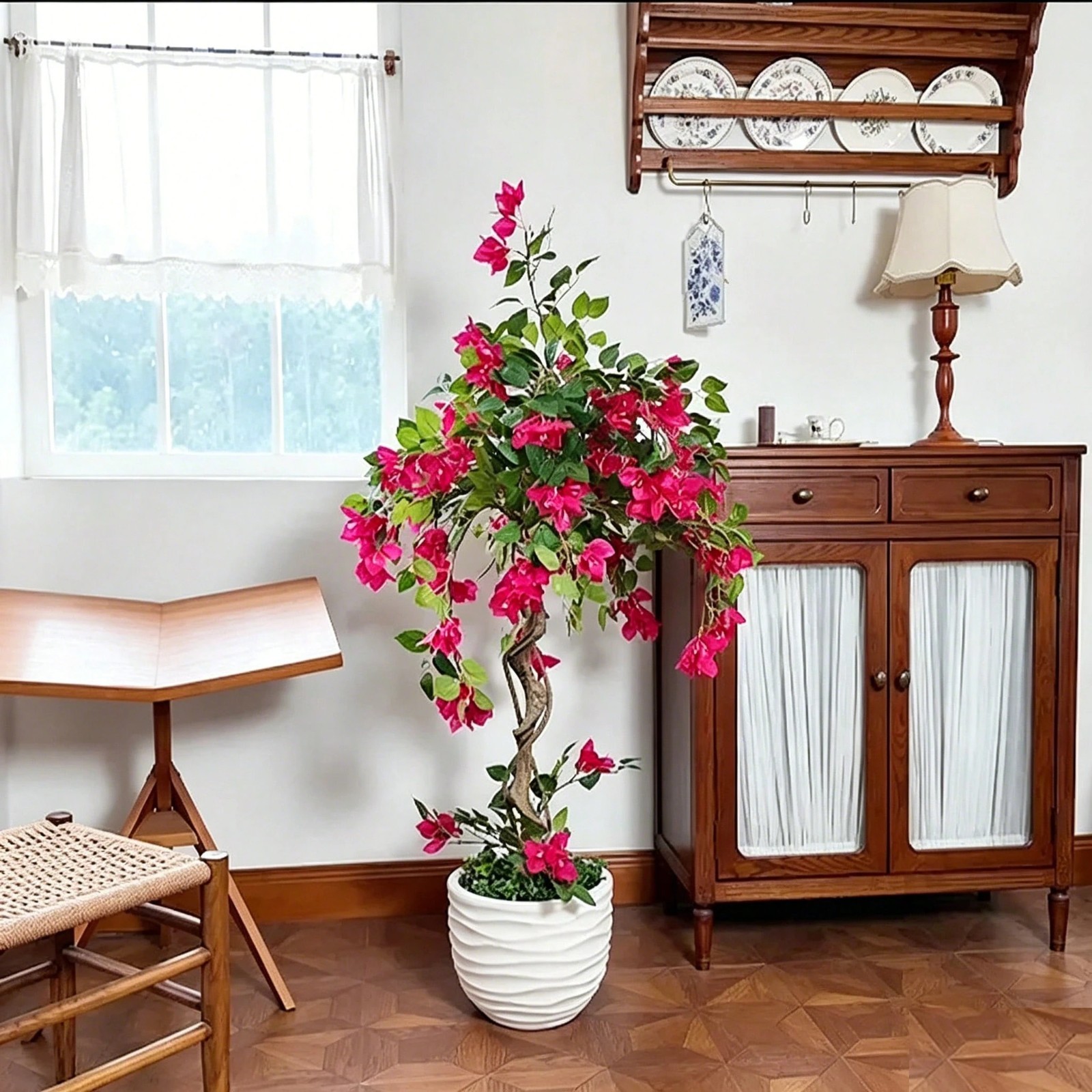 Artificial Bougainvillea Tree Pink Flowers Faux Plant 3 4 5 FT Indoor Outdoor