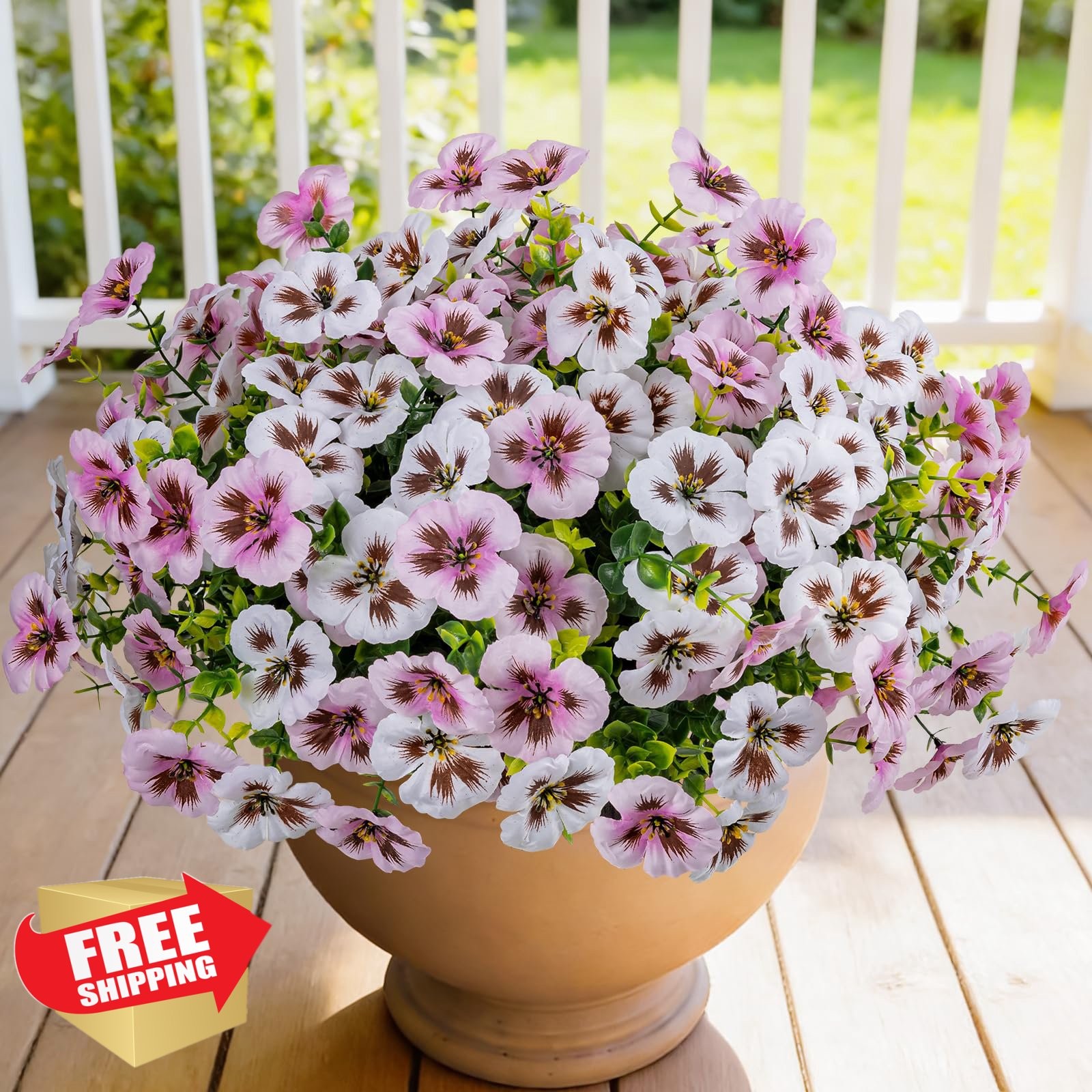 StyleNest 12 Pc Faux Pansies Flowers White Light Pink UV Resistant Outdoor