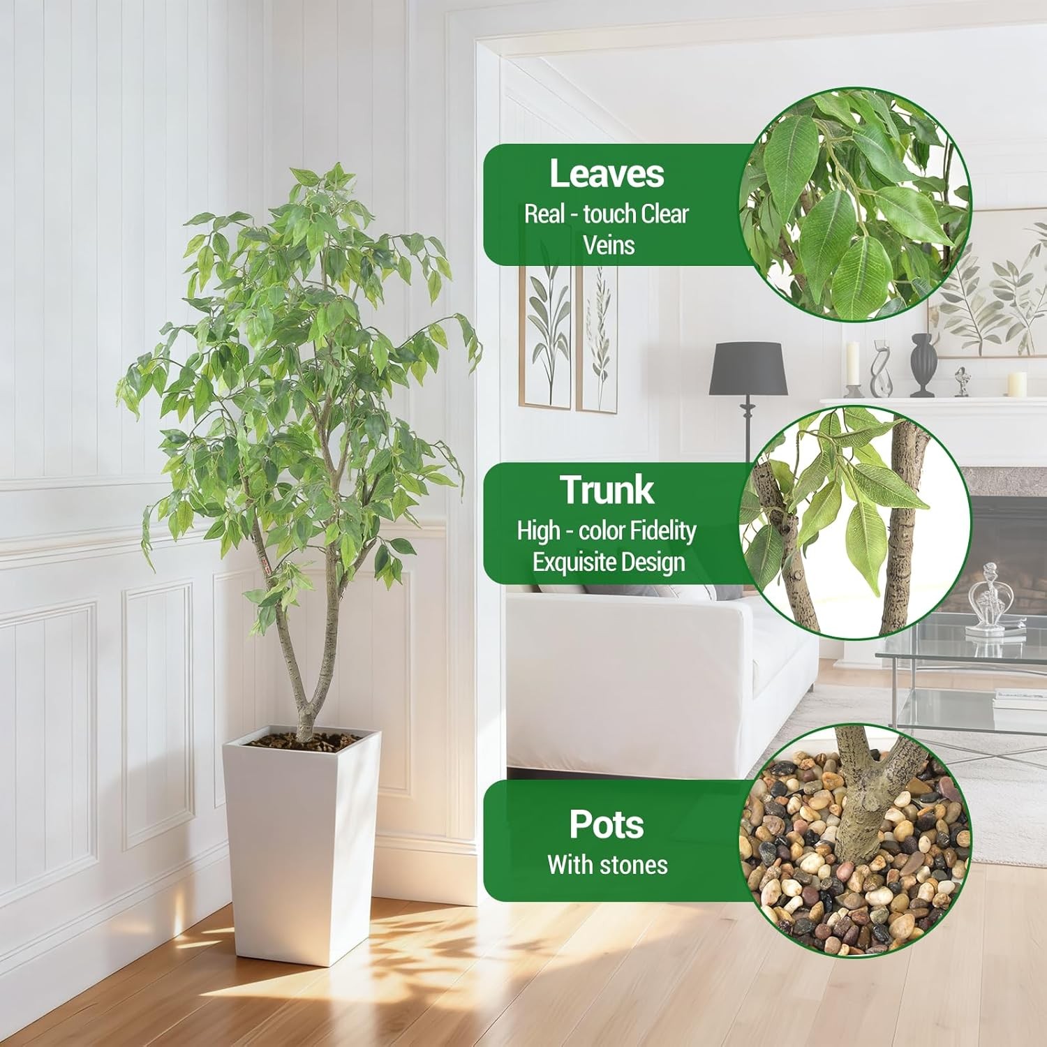 Artificial Plants, 150cm Tall Plant Ficus Artificial Tree with White Pot, Fake