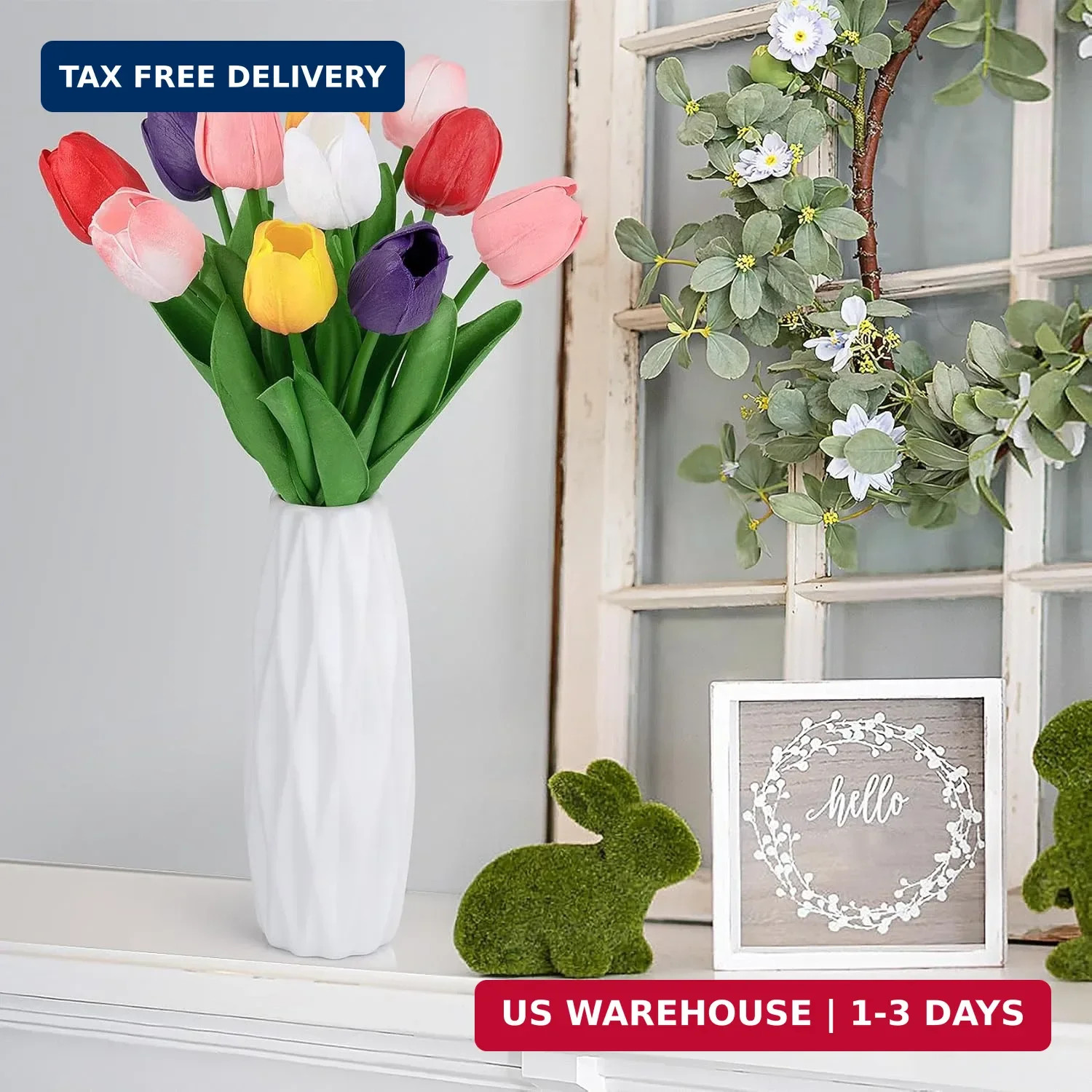 30 Pcs Multicolor Fake Tulips Artificial Flowers for Decoration, Real Touch PU F