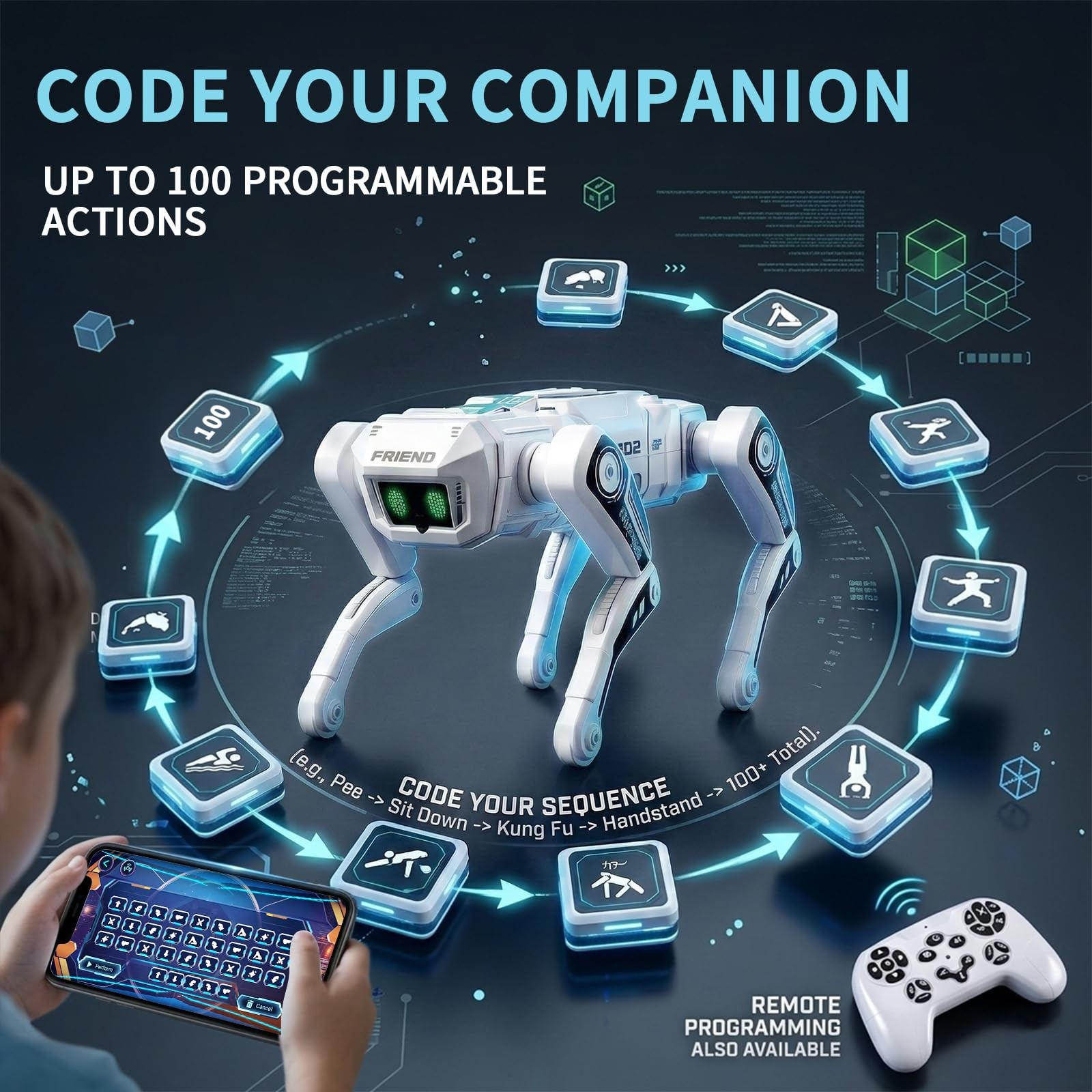 Smart Robot Dog 10 inches (L) x 7.5 (W) x 4.5 (H), White