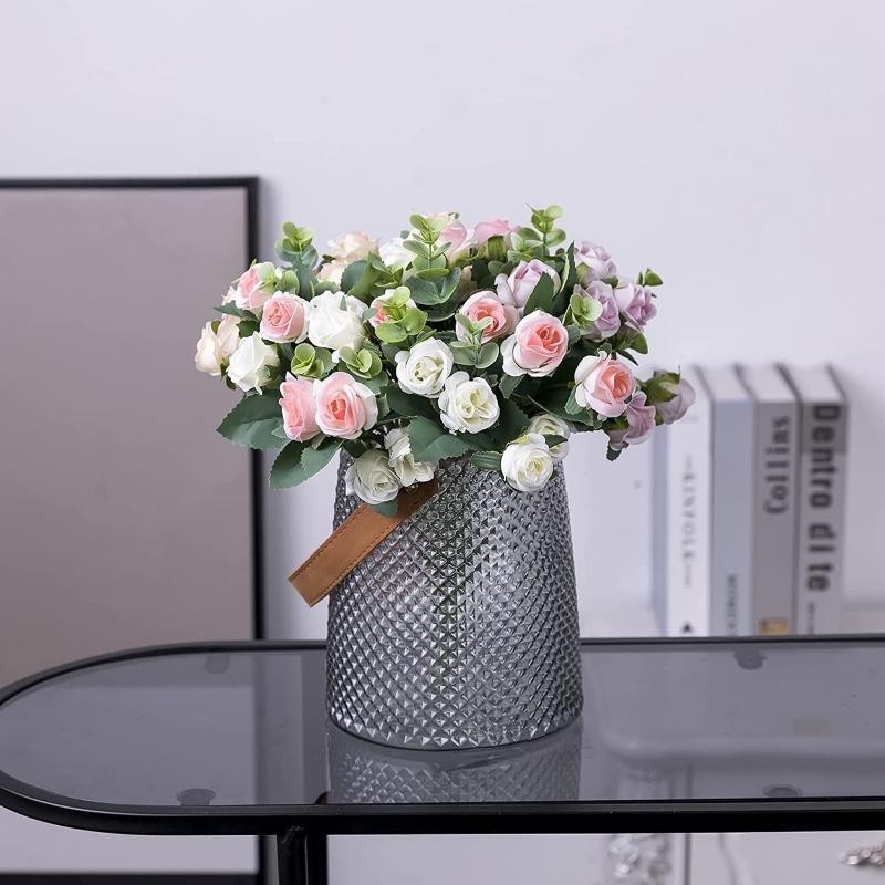 10 Head Artificial Silk Rose Peony Eucalyptus Bouquet Wedding Home Party Decor