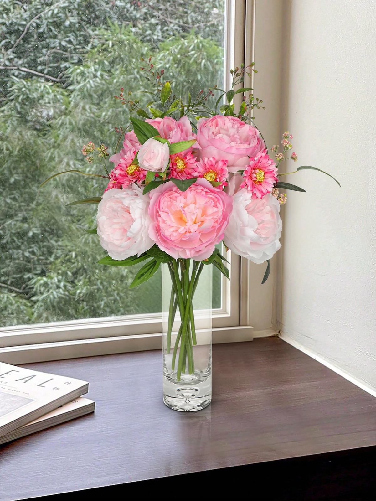 10 PCS Peonies Artificial Flowers Mixed Pink Faux Silk Vase Prop 18.8 Inch