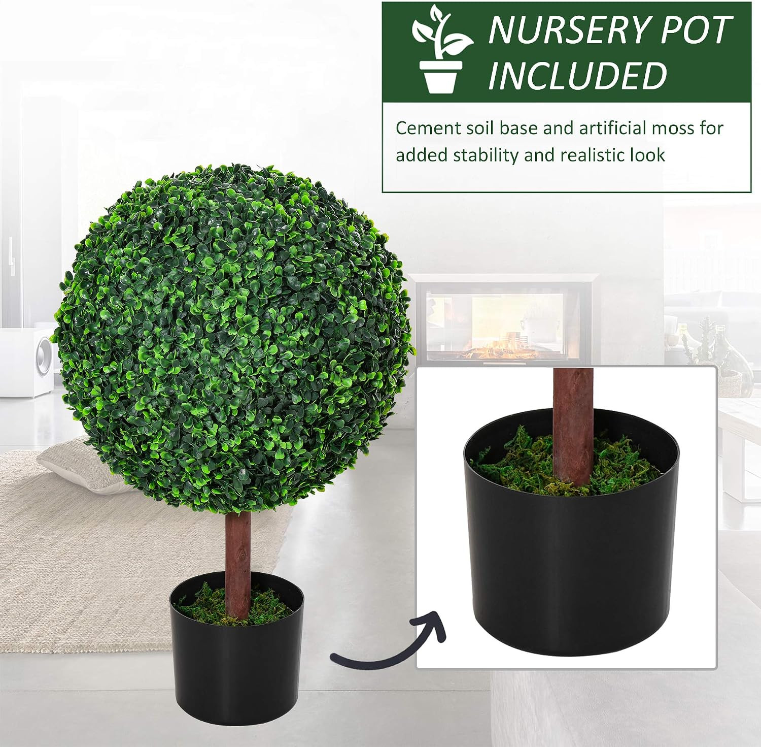 23.5″ Artificial Boxwood Topiary Ball Tree Nursery Pot Included | Fake Decorativ