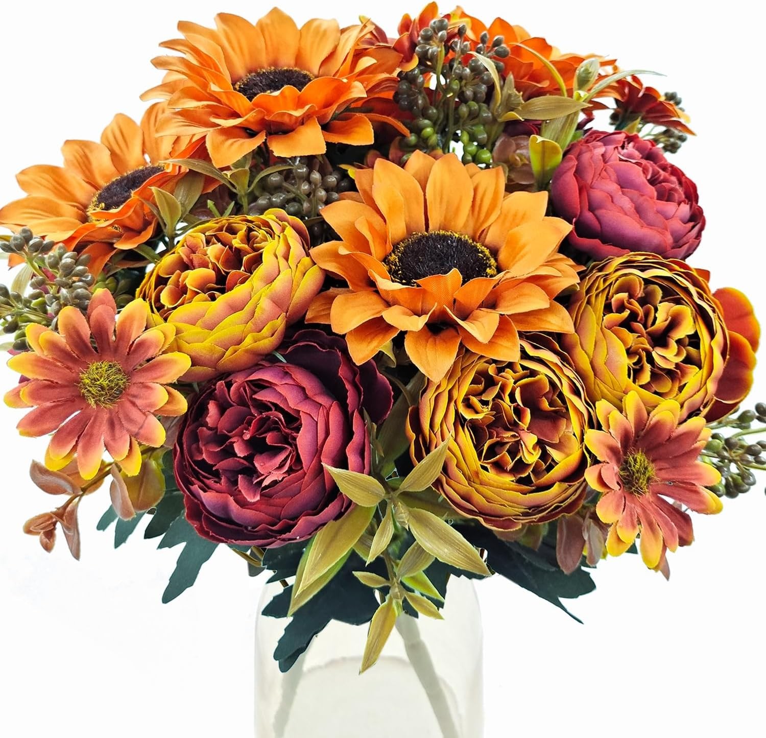 3 Pcs Fall Flowers Artificial Mums Silk Bouquet Faux Poeny Sunflowers Floral Fak