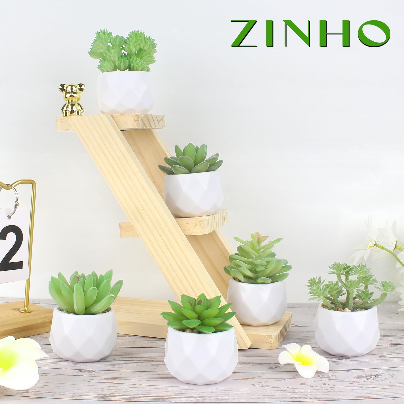 6 PCS Green Fake Succulent Plant Set Artificial Desk Realistic Faux Pots Mini