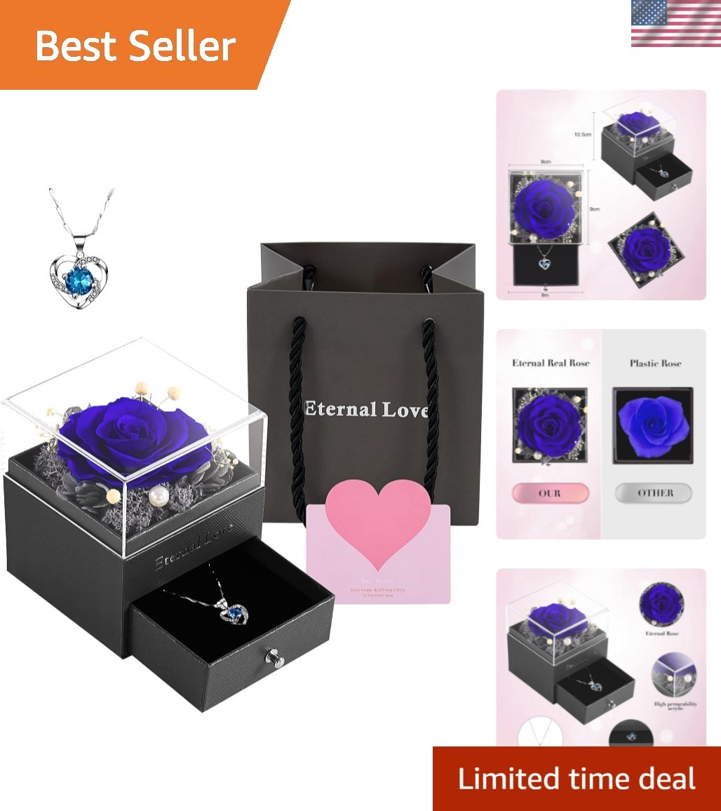 Handcrafted Preserved Rose and Necklace in Jewelry Box – Gifts for Women