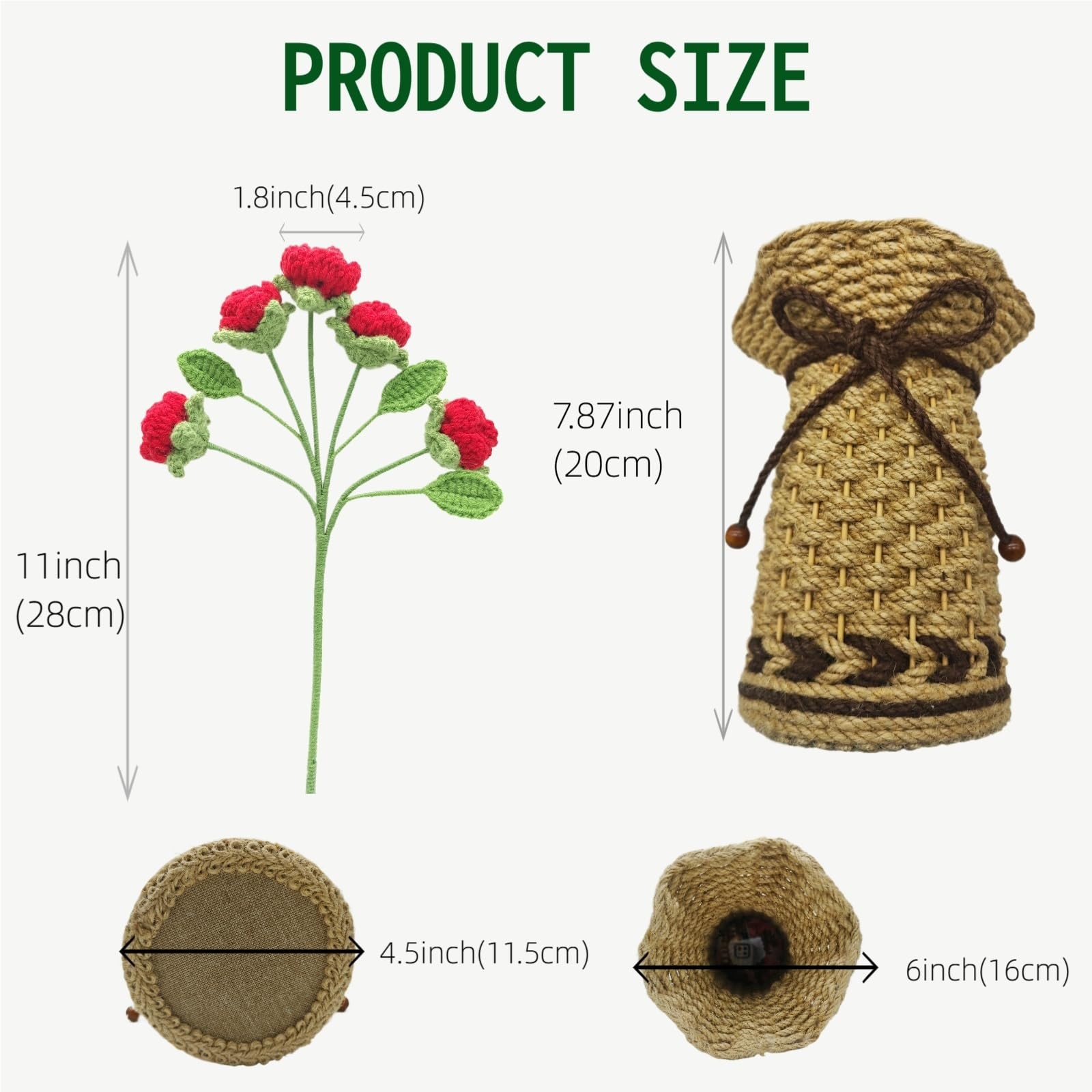 Crochet Red Roses Artificial Flowers Bouquet with Knitted Flower Vase Mothers…