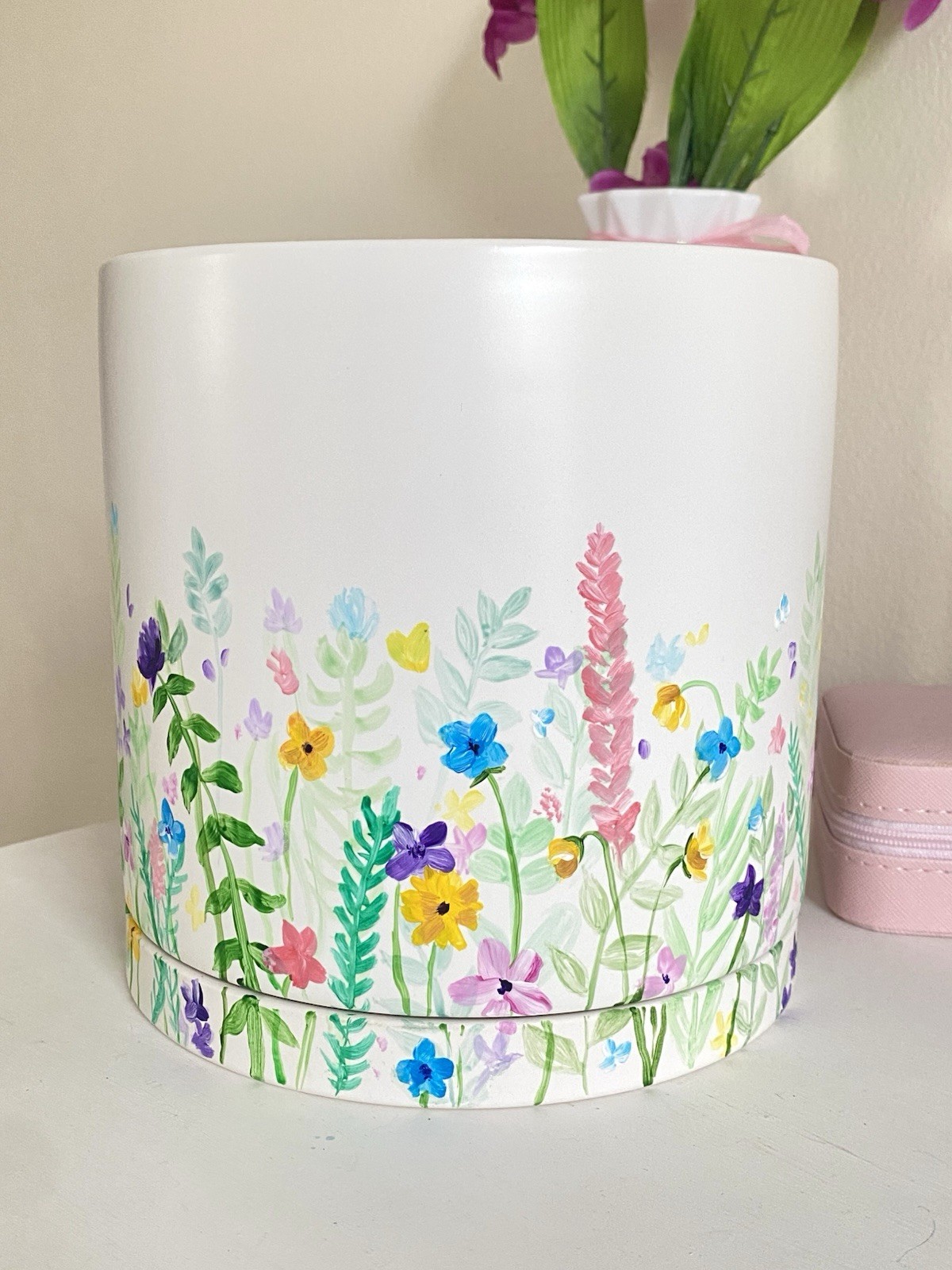 Hand-Painted Flower Pot – Wildflower Garden Design, 6.5 inch, Boho Planter