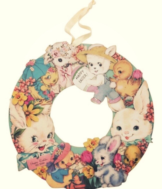 WHOLESALE PBK Easter Wreath Retro Bunny Wreath Wooden Wall Hanger
