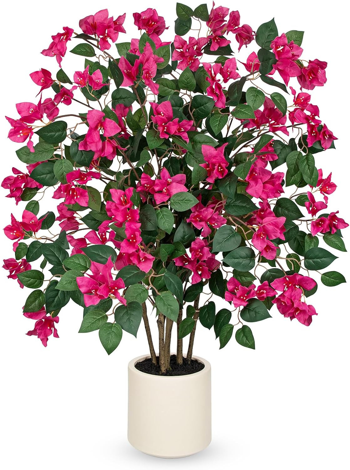 35.4In Artificial Bougainvillea Floral Tree in White Pot, Hot Pink Large Silk Fl