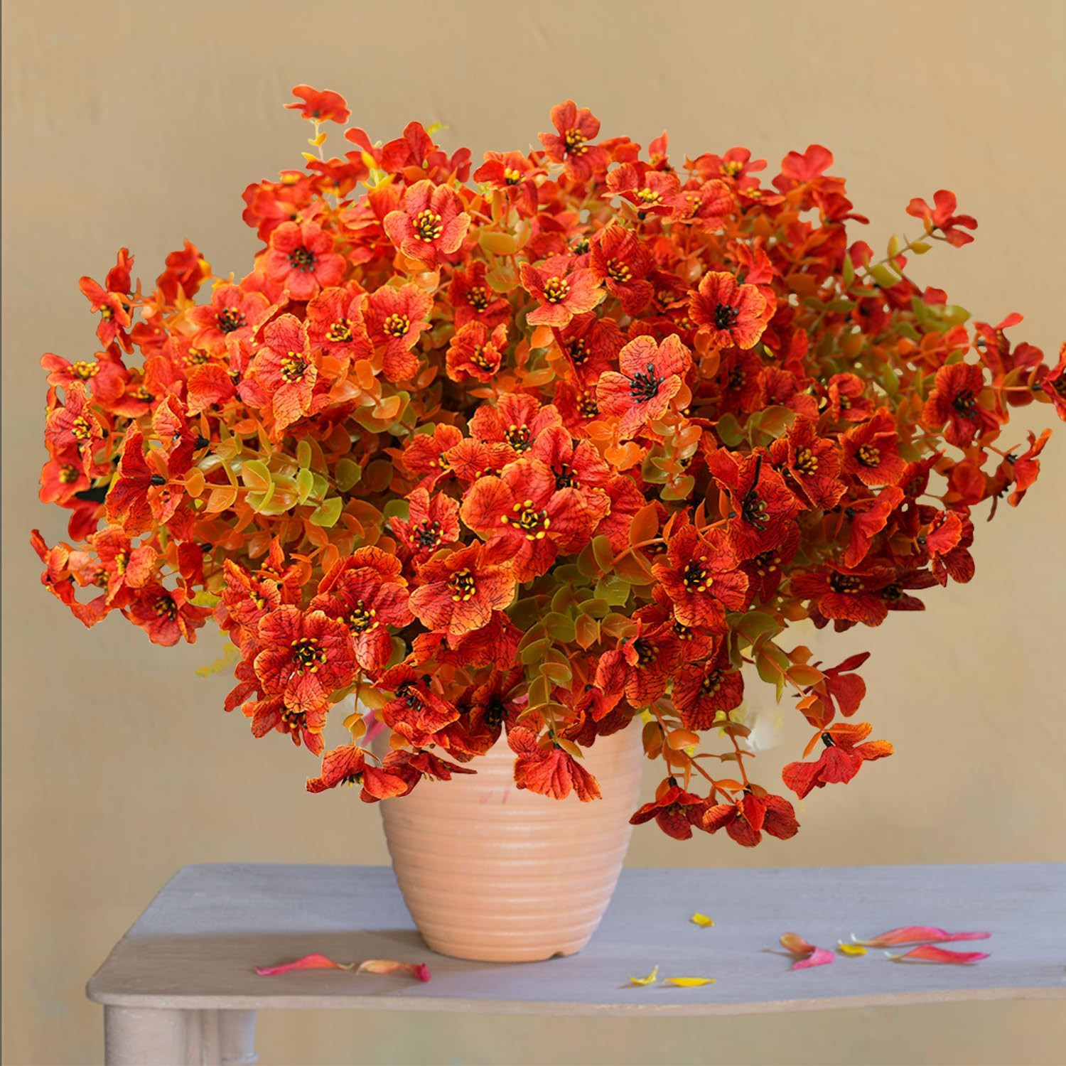 UV Resistant Artificial Flowers – 16 Bundle Fall Red Silk Plants for Home Decor