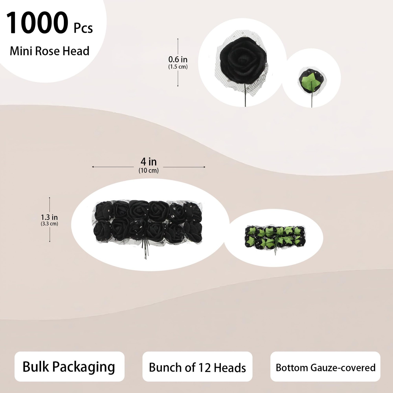 1000 PCS 0.6 Inch Mini Fake Rose Foam Artificial Flowers Floral DIY Craft Black