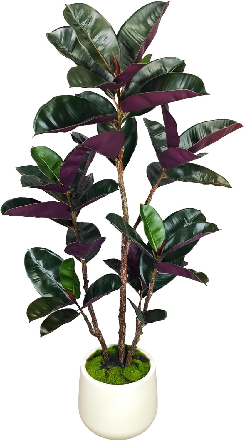 4.5FT Artificial Rubber Tree – 54.5 Inch Tall Fake Plant Indoor Faux Tree with B