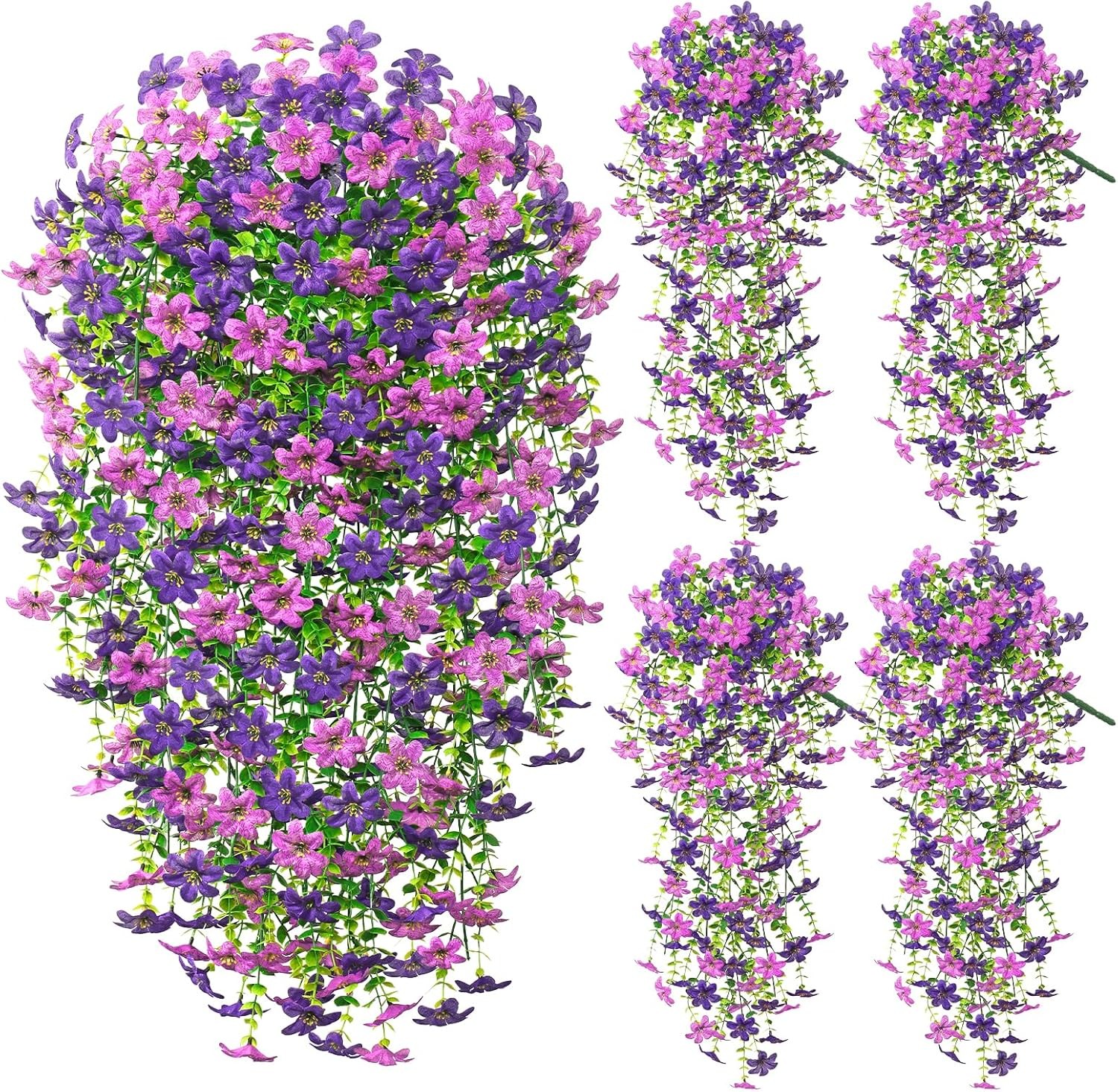 6× Artificial Hanging Flowers for Outdoors Faux Plants Porch Decor UV Resistant