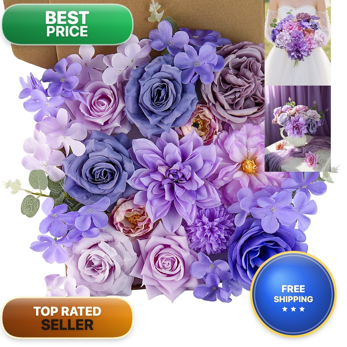 yuagolle Purple Silk Artificial Flowers Bulk Boxed Set