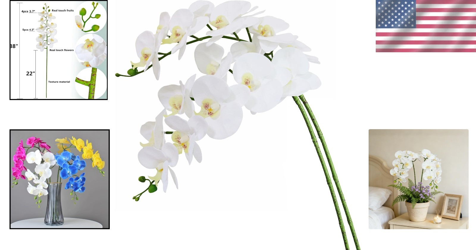 Artificial Phalaenopsis Orchid Flowers 38 Inches White Pack of 2 Home Office …