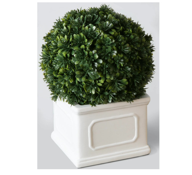 ARTIFICIAL BOXWOOD PLANT 9-Iinch in White Planter Box