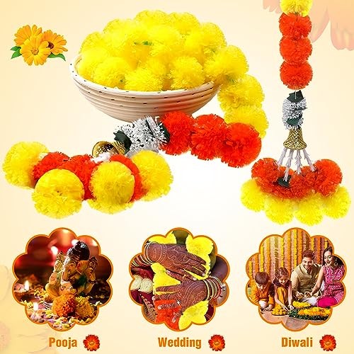 5 Pcs Diwali Marigold Garland for Decoration 5 Feet Long Artificial Yellow