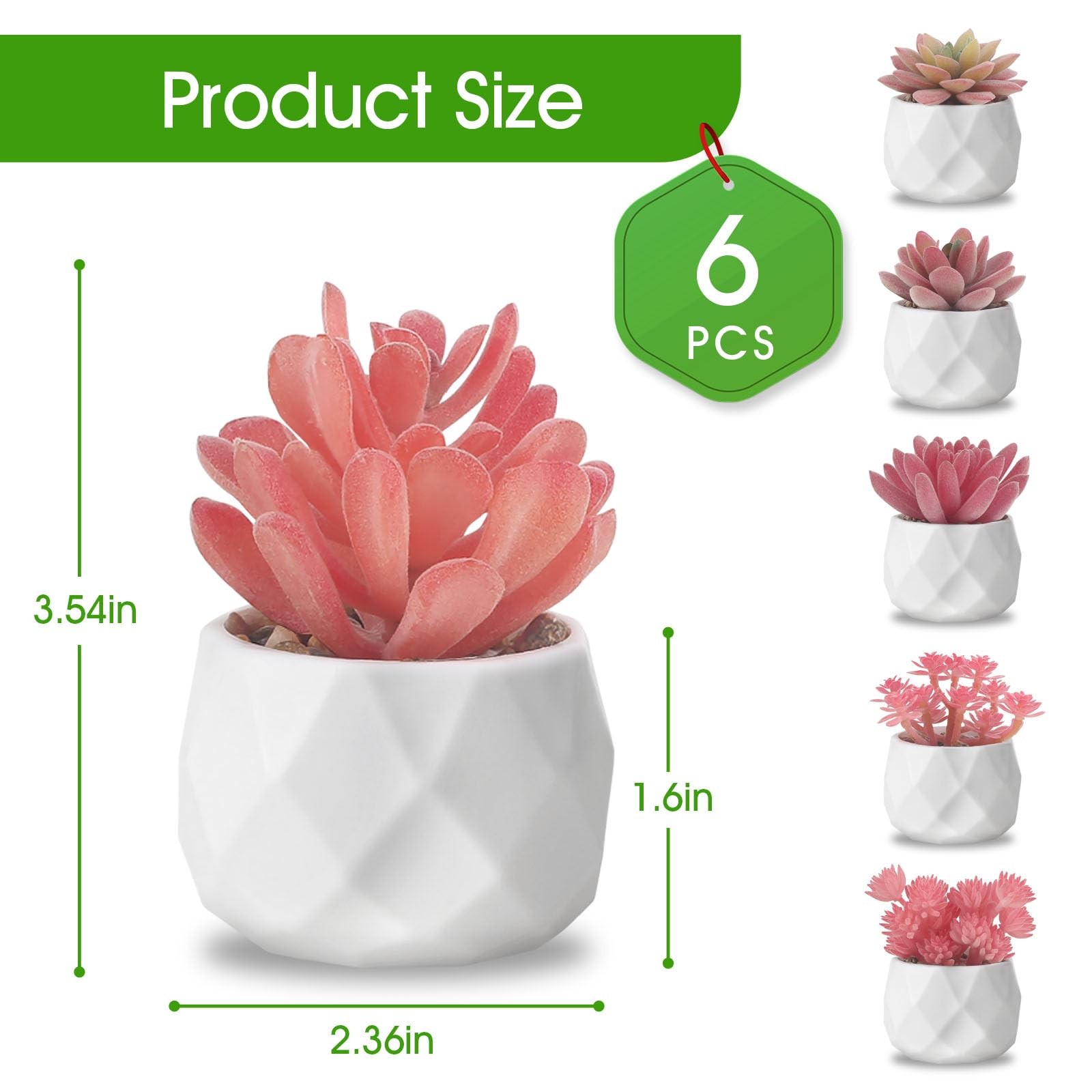 6 PCS Fake Succulent Plant Set Colorful Faux Succulents Plastic Pots Pink