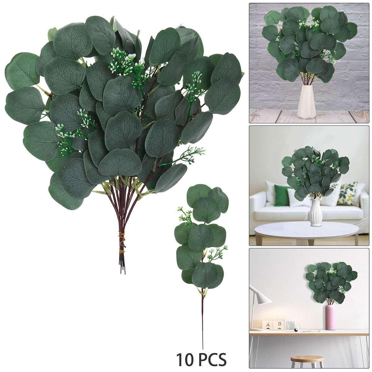 10/20 Artificial Eucalyptus Leaves Stems Garland Wreath Wedding Plant Home Decor