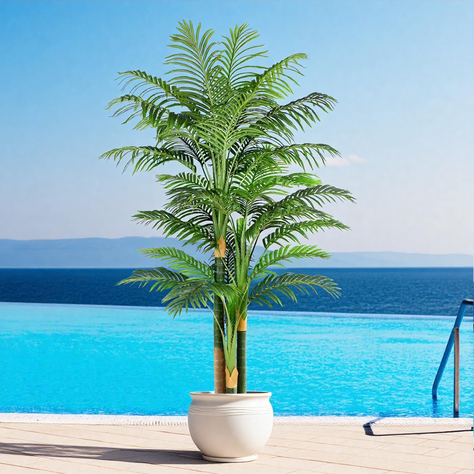 7ft Tall Triple Golden Cane Palm Tree – UV Resistant Fake Plant for Indoor/Outdo