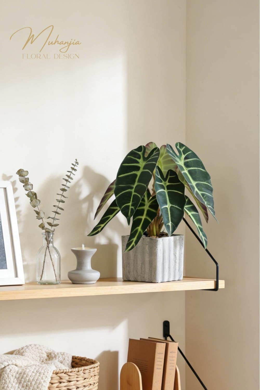 Artificial Potted Plant, Lifelike Faux Greenery in Decorative Cement-Look Square