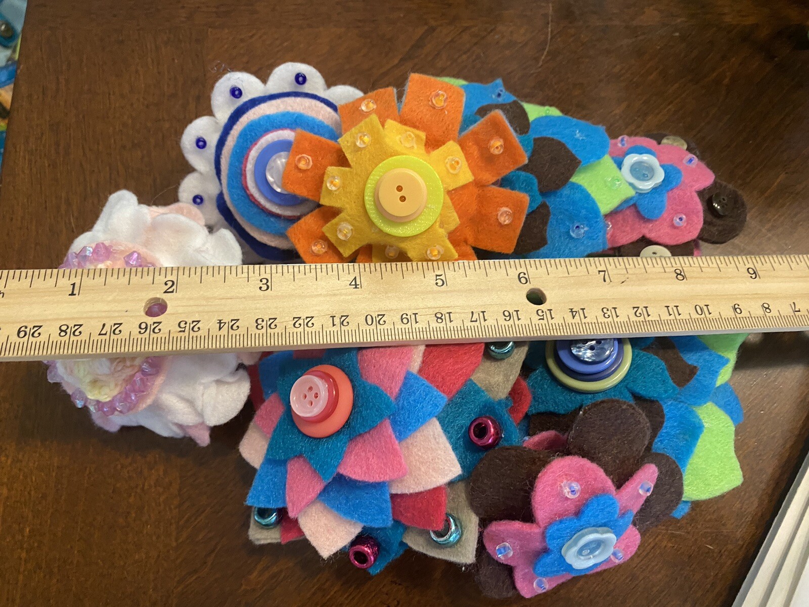 Lot of 8 PUFFY Beautiful Hand Cut Felt & Buttons FLOWERS Cottage CORE 3-5″