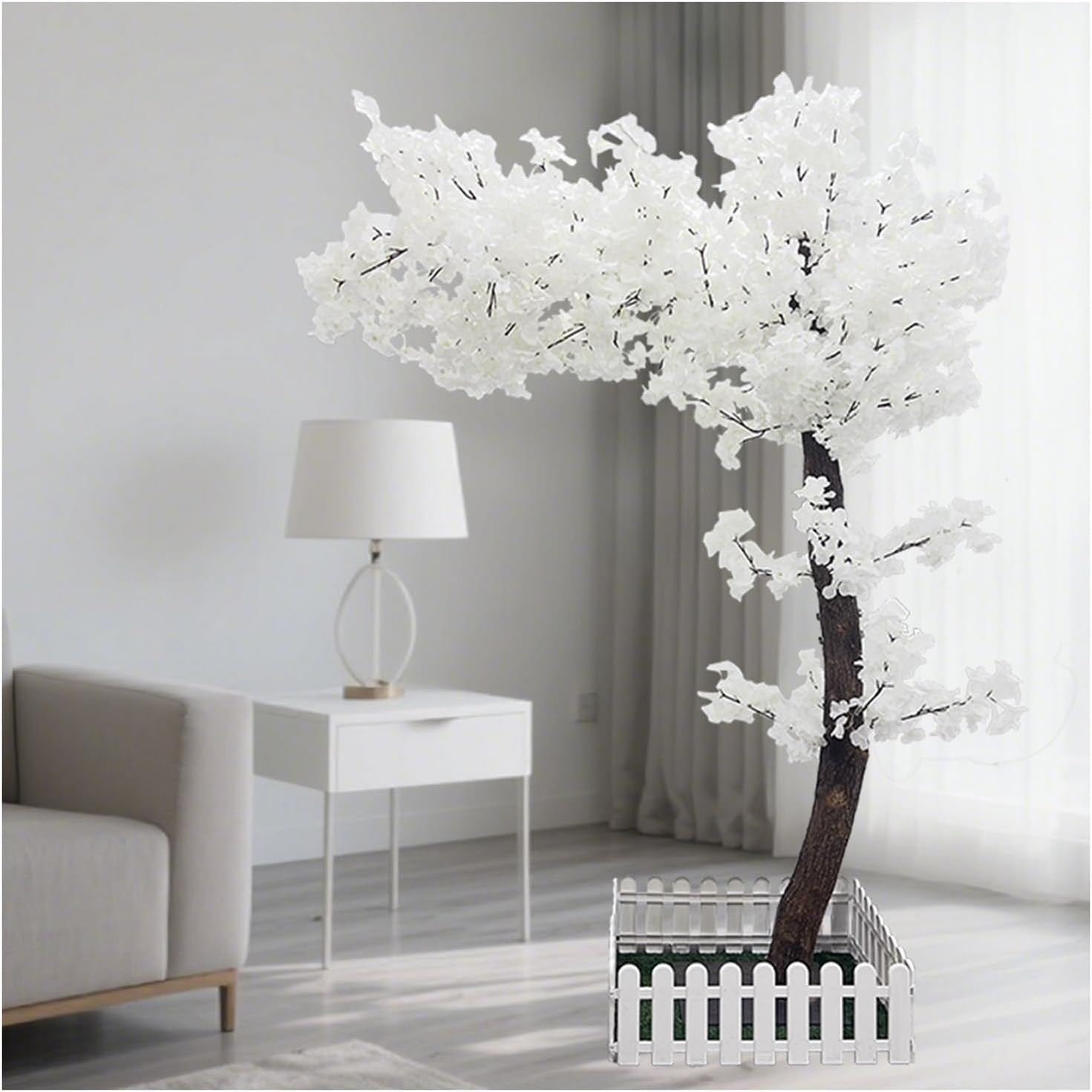 5.2 Ft White Cherry Blossom Tree with Lights – Faux Silk Decor for Home & Weddin