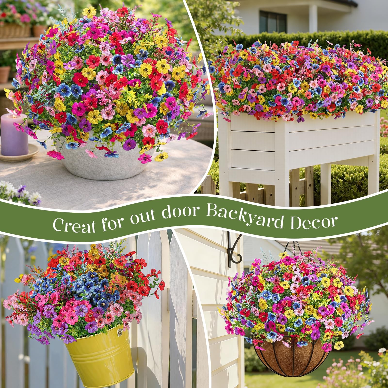 24 Bundles Artificial Flowers for Outdoors UV Resistant Decor