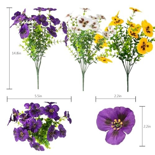 2 Sets UV Resistant Faux Silk Pansy Flowers with Baskets – 24 Pcs Outdoor Decor