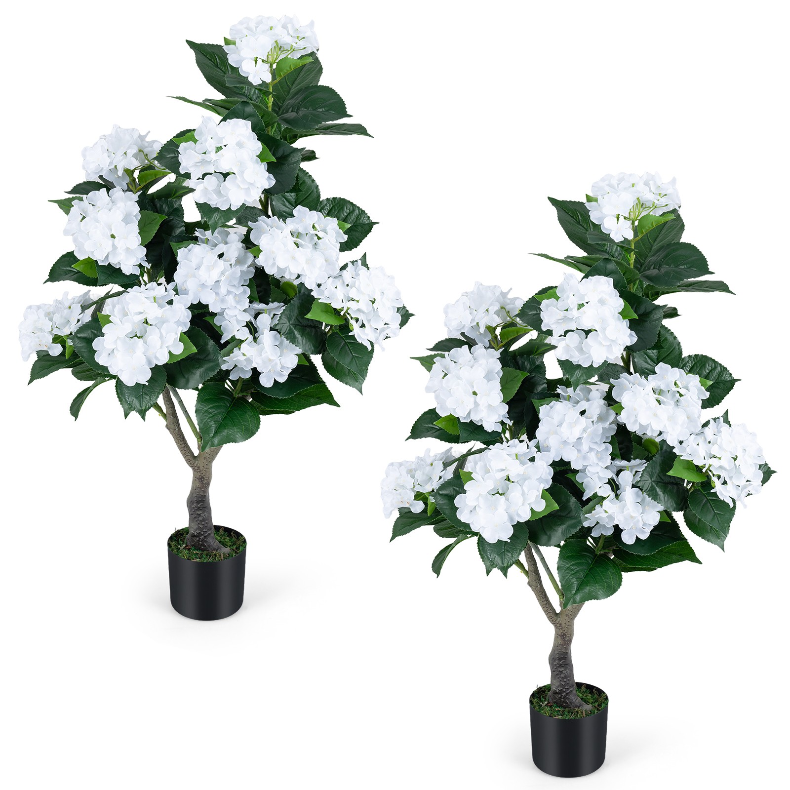 2 Pack Artificial Hydrangea Tree Fake Floral Plant with 11 White Flowers