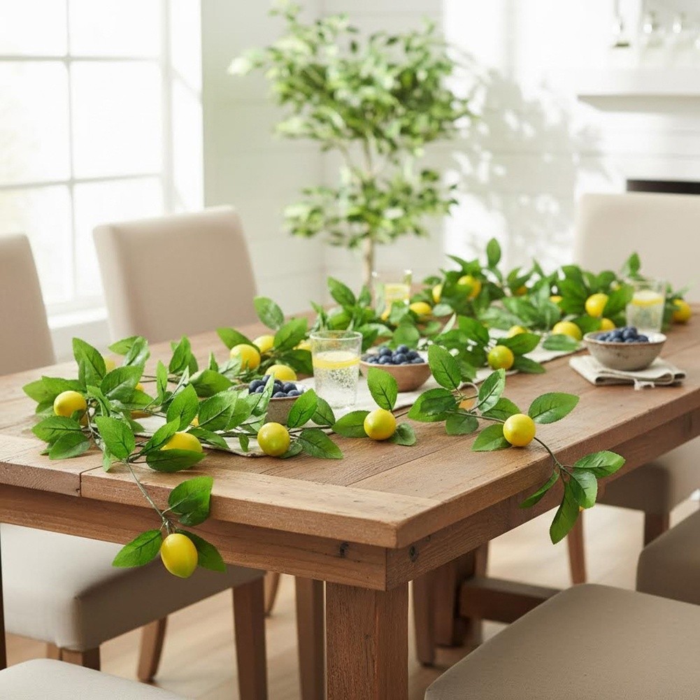 Artificial Lemon Vine Garland with Rose Leaves 90.55in 230cm for Table Draping