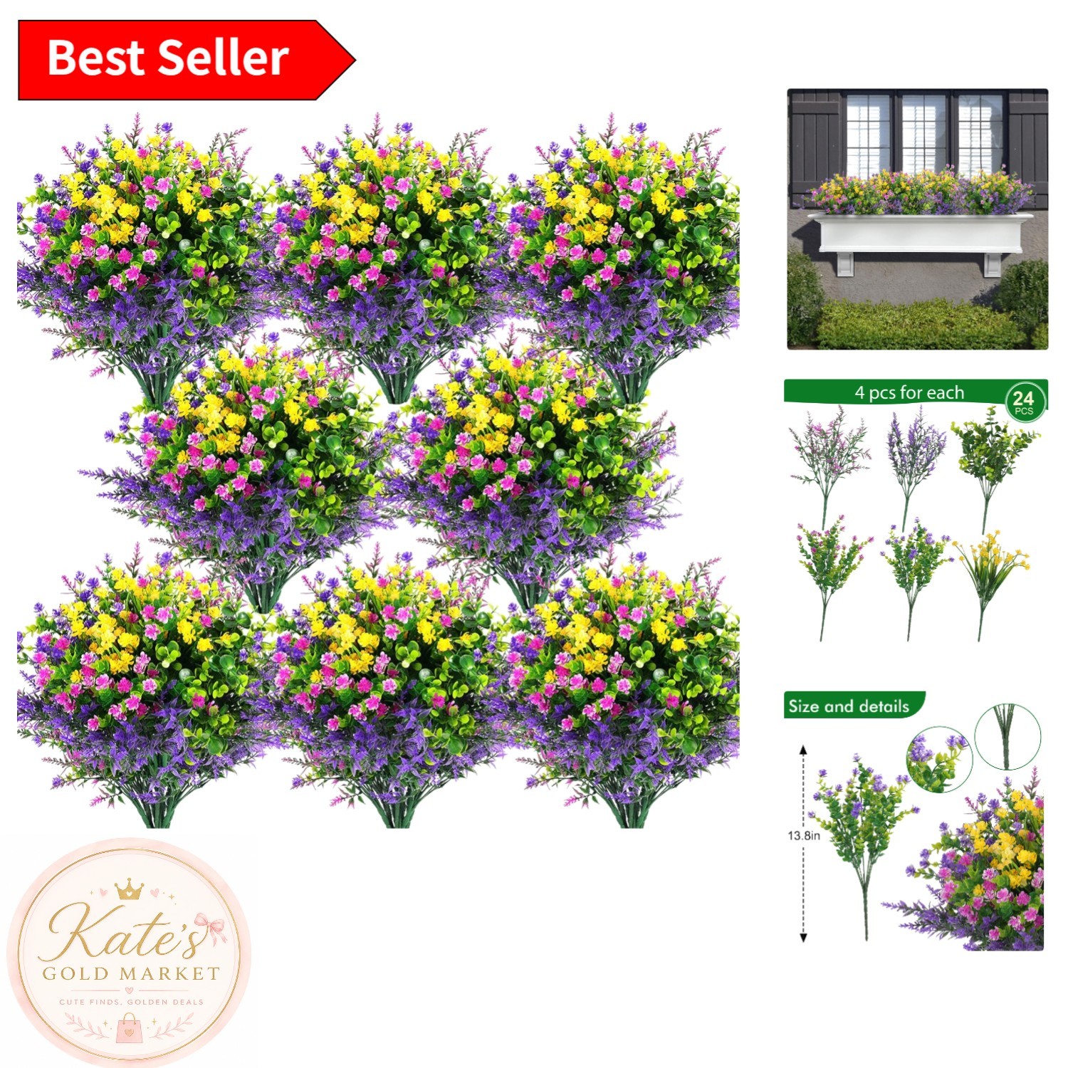 Versatile 24 Pcs Artificial Flowers Arrangement – Realistic & Maintenance-Free