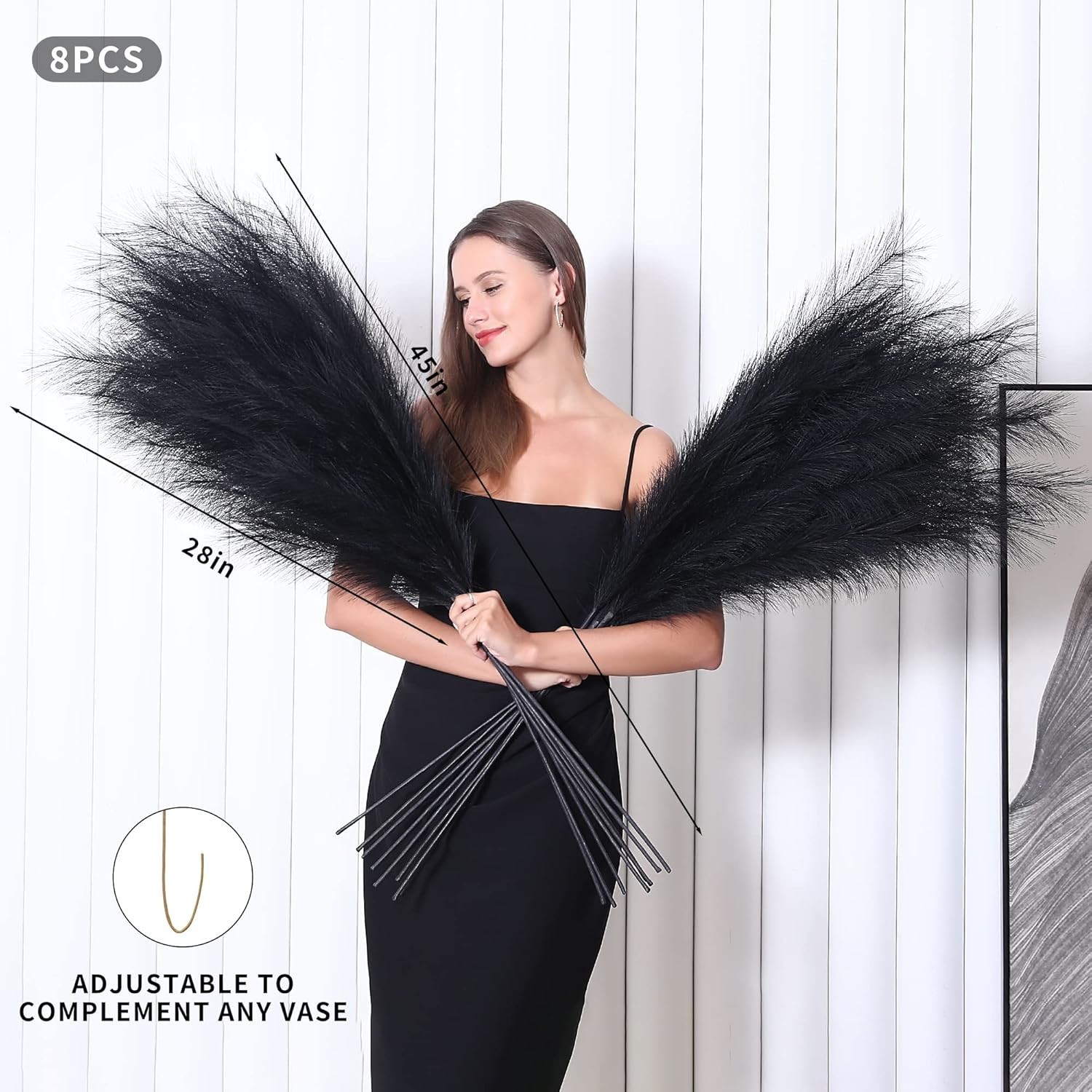 8 Pcs 45 inch Tall Faux Pampas Grass Decor, Large Artificial Black Pompous Grass