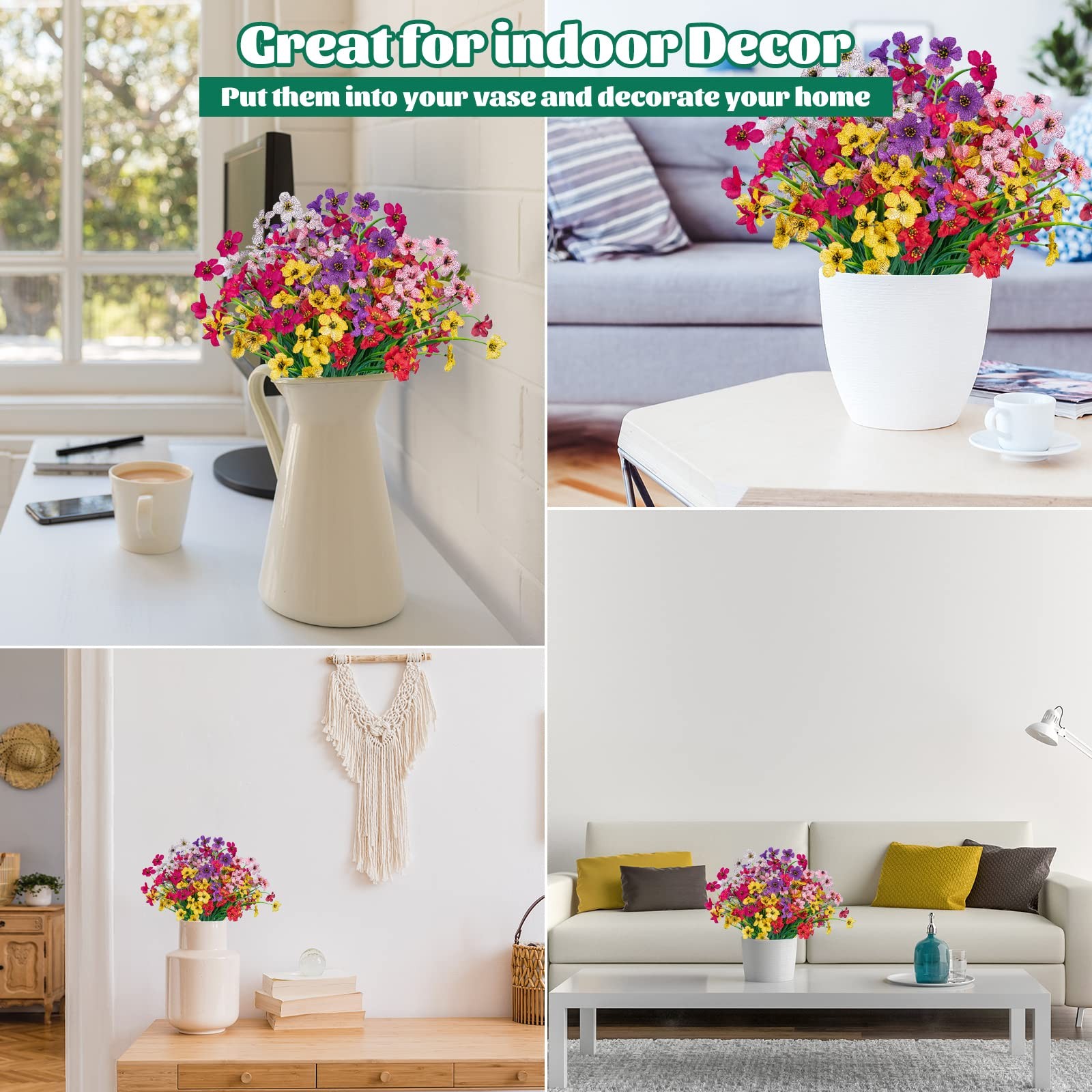 24 Pcs Artificial Flowers for Outdoor,Plastic Flowers Decoration, UV Resistan…
