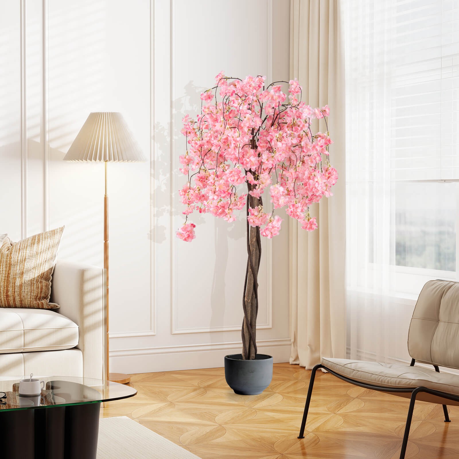 2 Pack 5.5 FT Tall Artificial Cherry Blossom Tree w/Pink Flowers Decoration