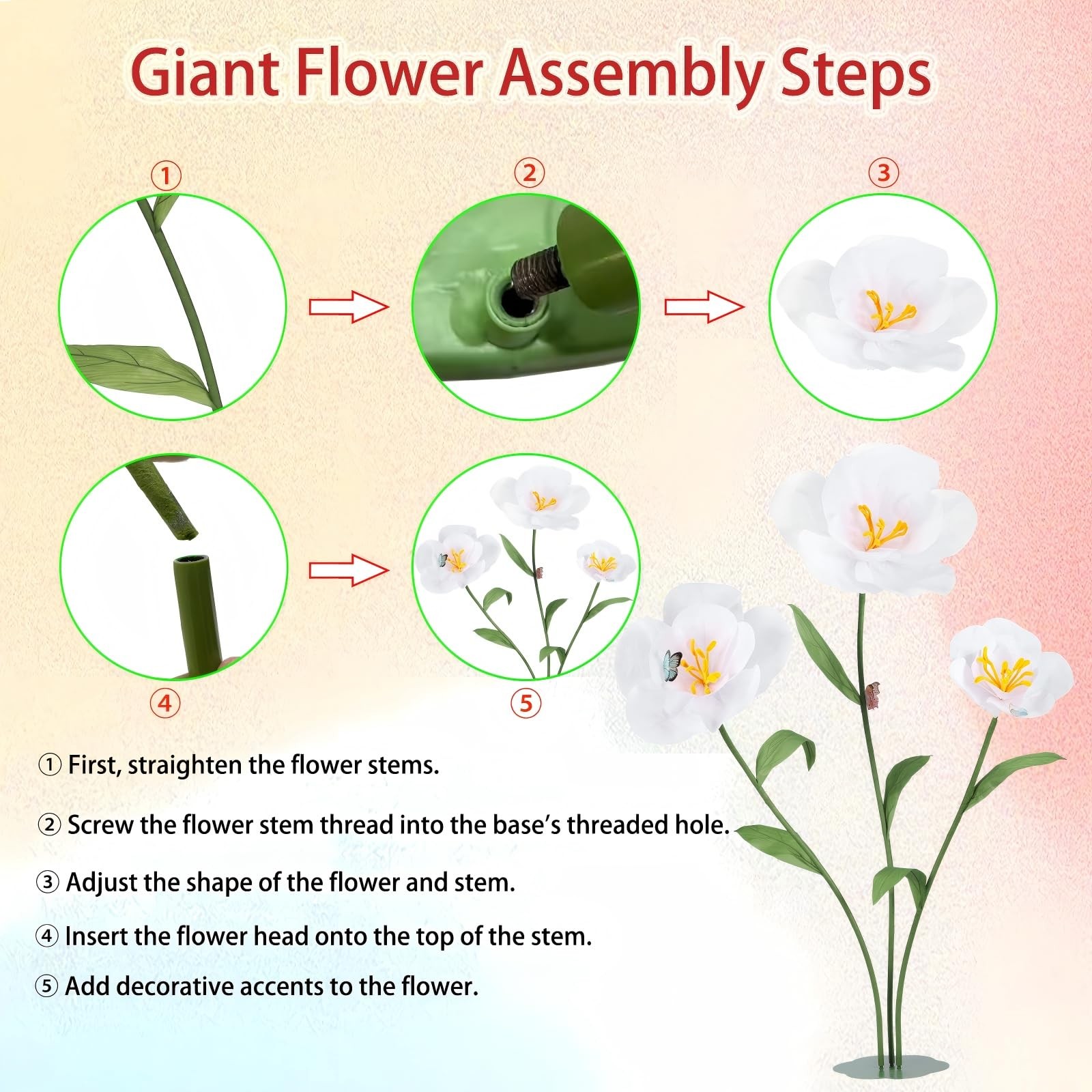Giant Flowers with Bases and Stems 5.9Ft Large Artificial Floral Decoration