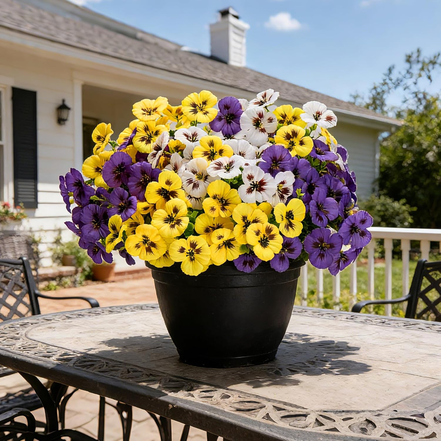 Artificial Pansies Flowers for Outdoors, 12 Pcs Faux Silk Pansy Flower UV Resist