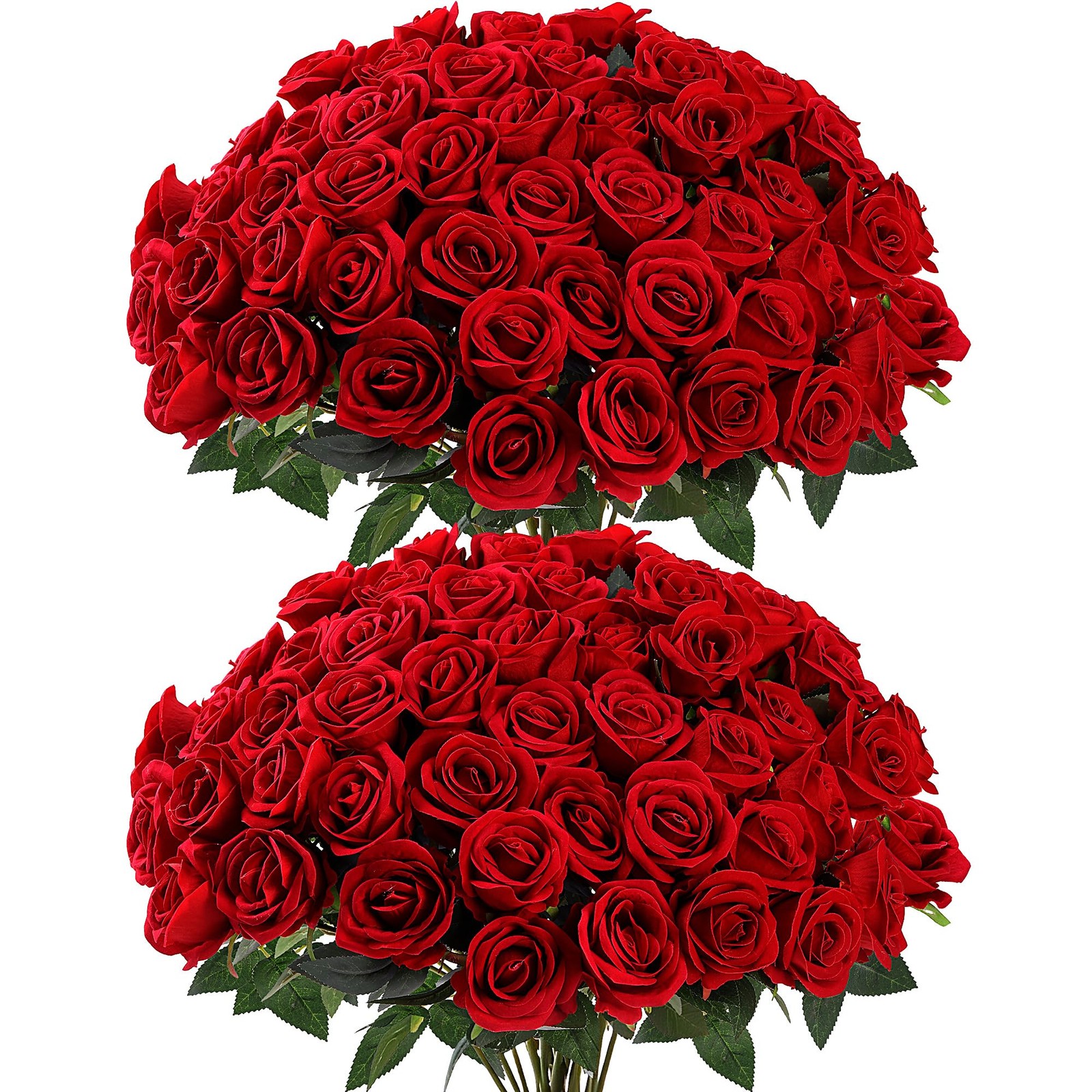50 Pcs Artificial Roses Red Flowers Fake Velvet Silk Roses with Stems Bulk Reali