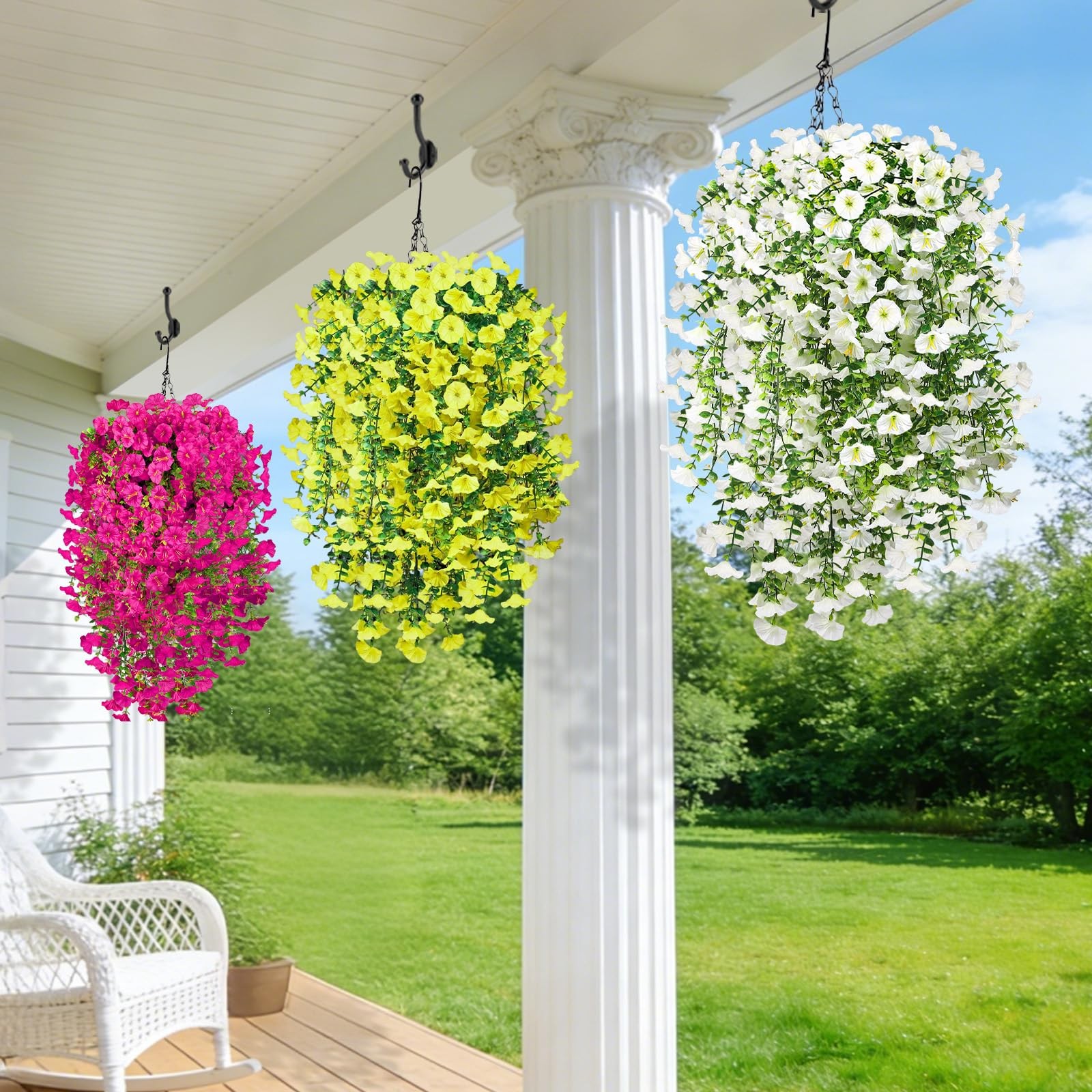 Artificial Hanging Flowers for Outdoors, 4 PCS 600 Blooms UV Resistant Mornin…